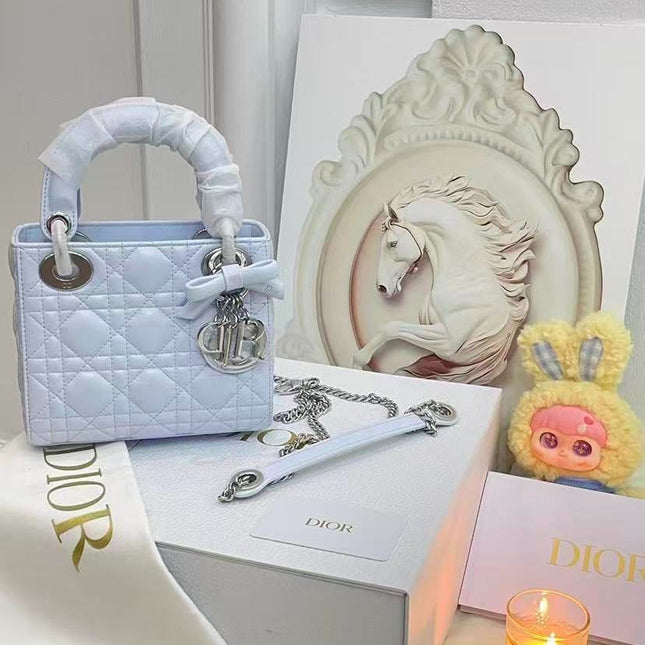 DIOR 26S LADY BAG 17 IN GREY BLUE LAMBSKIN