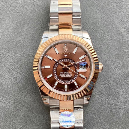 SKY-DWELLER TWO-TONE 42 ROSE GOLD BEZEL BROWN DIAL