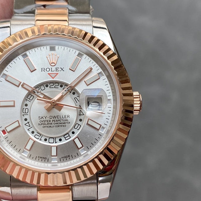 SKY-DWELLER TWO-TONE 42 ROSE GOLD BEZEL GREY DIAL