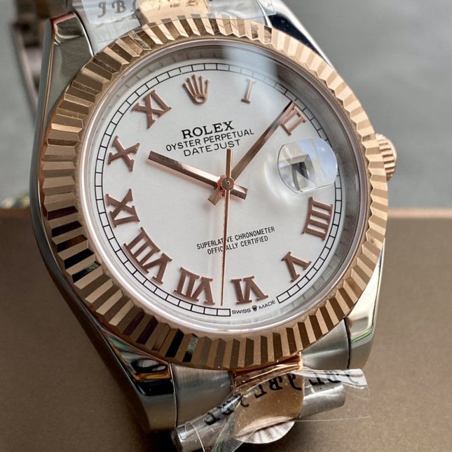DATEJUST II GOLD STEEL WHITE DIAL ARABIC NUMERALS OYSTER BRACELET