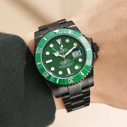 SUBMARINER 40MM CUSTOM ALL BLACK GREEN BEZEL