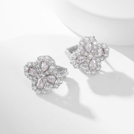 LOOP FULL DIAMOND MOTIF SILVER EARRINGS