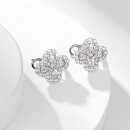 LOOP FULL DIAMOND MOTIF SILVER EARRINGS