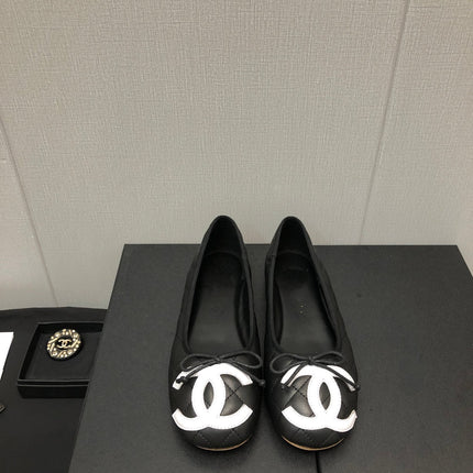 CAMBON BALLET FLAT BLACK WHITE LAMBSKIN