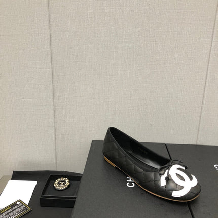 CAMBON BALLET FLAT BLACK WHITE LAMBSKIN