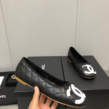 CAMBON BALLET FLAT BLACK WHITE LAMBSKIN