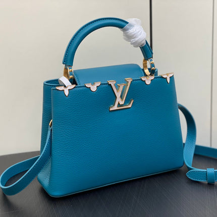 CAPUCINES BB 27 BLUE TAURILLON GOLD  HARDWARE