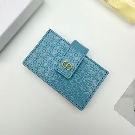 CARD HOLDER WALLET EMBOSSED COWHIDE LIGHT BLUE