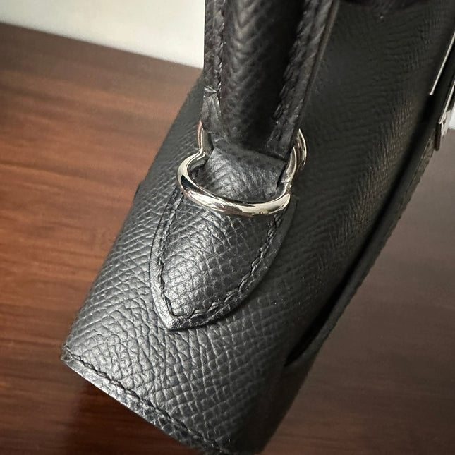 HM KELLY 25CM BLACK EPSOM SILVER HARDWARE