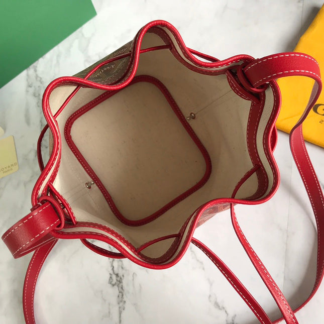 PETIT FLOT BUCKET BAG 22 IN CLASSIC RED GOYARDINE CANVAS AND LAMBSKIN TRIM