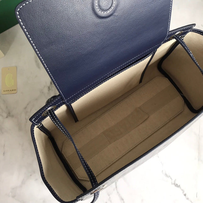 GOYA 26S ROUETTE PM TOTE BAG 30MM IN NAVY BLUE CANVAS AND CALFSKIN