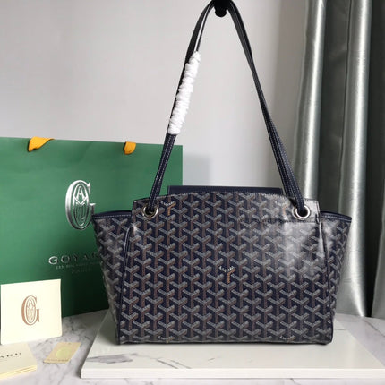 GOYA 26S ROUETTE PM TOTE BAG 30MM IN NAVY BLUE CANVAS AND CALFSKIN