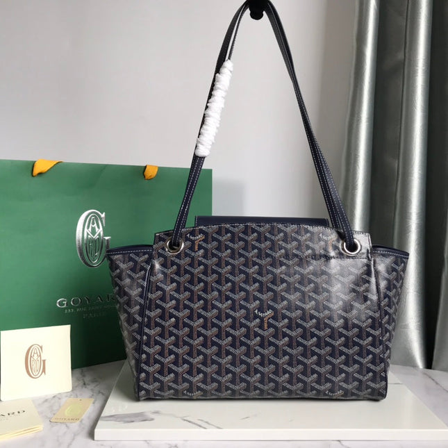 GOYA 26S ROUETTE PM TOTE BAG 30MM IN NAVY BLUE CANVAS AND CALFSKIN