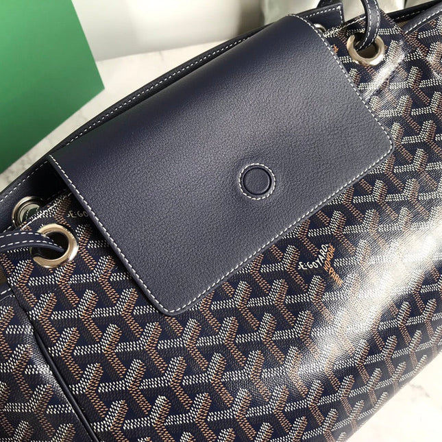 GOYA 26S ROUETTE PM TOTE BAG 30MM IN NAVY BLUE CANVAS AND CALFSKIN