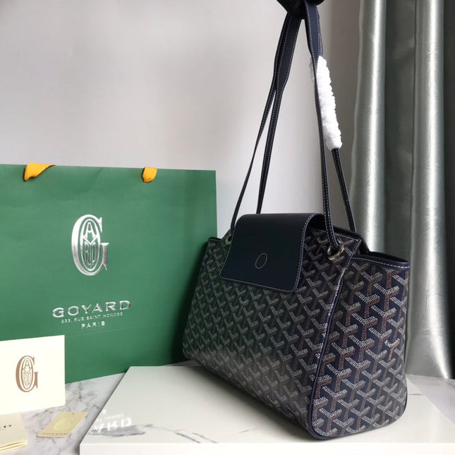 GOYA 26S ROUETTE PM TOTE BAG 30MM IN NAVY BLUE CANVAS AND CALFSKIN