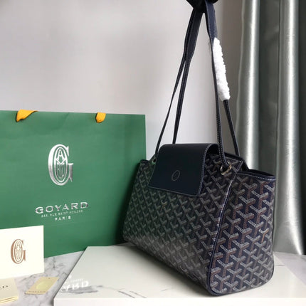GOYA 26S ROUETTE PM TOTE BAG 30CM IN NAVY BLUE CANVAS AND CALFSKIN