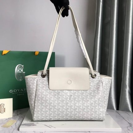 GOYA 26S ROUETTE PM TOTE BAG 30MM IN IVORY WHITE CANVAS AND CALFSKIN