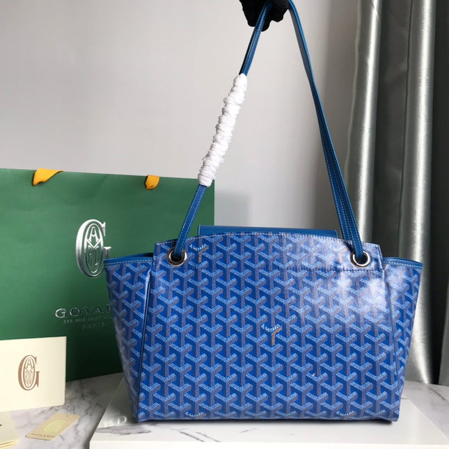 GOYA 26S ROUETTE PM TOTE BAG 30CM IN BLUE CANVAS AND CALFSKIN