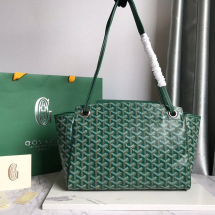 GOYA 26S ROUETTE PM TOTE BAG 30MM IN DARK GREEN CANVAS AND CALFSKIN