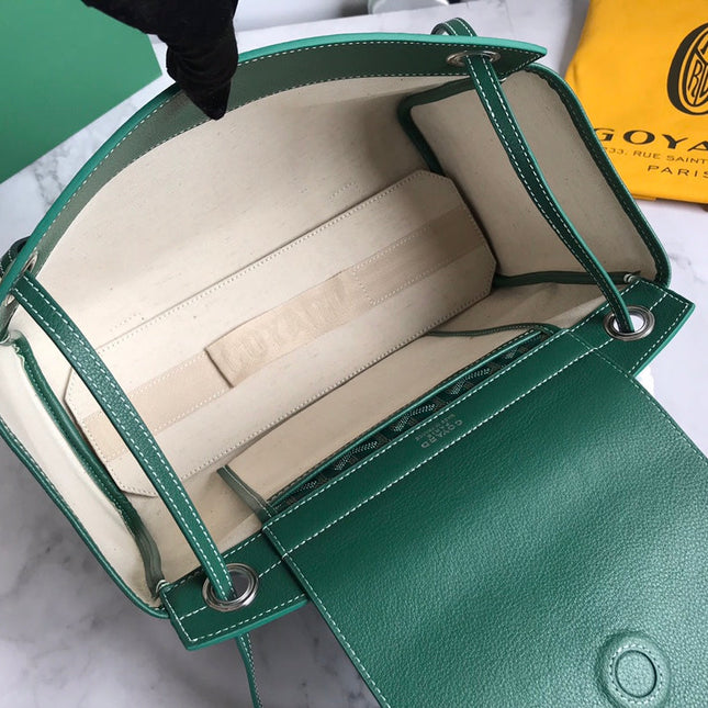 GOYA 26S ROUETTE PM TOTE BAG 30MM IN DARK GREEN CANVAS AND CALFSKIN