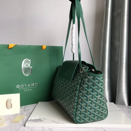 GOYA 26S ROUETTE PM TOTE BAG 30MM IN DARK GREEN CANVAS AND CALFSKIN