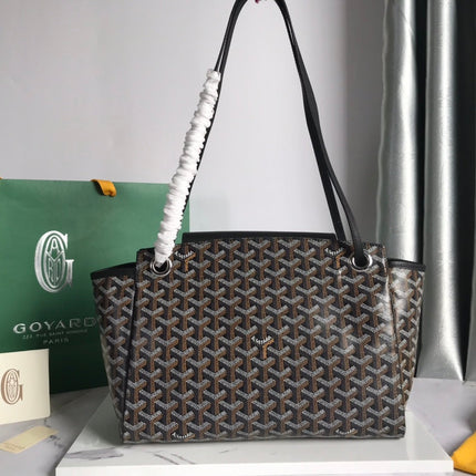 GOYA 26S ROUETTE PM TOTE BAG 30MM IN BLACK AND BROWN CANVAS AND CALFSKIN