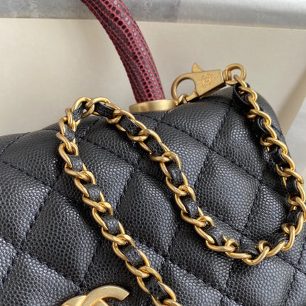 CHANEL 25S COCO HANDLE BAG 23 IN BLACK CAVIAR WITH GOLD HARDWARE