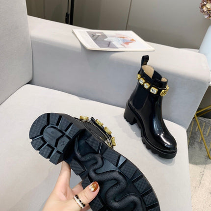 GG CRYSTAL ANKLE BOOTS IN BLACK CALFSKIN GHW