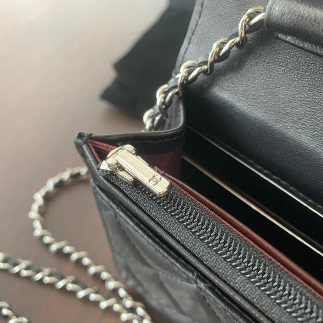WOC 19CM BLACK LAMBSKIN SILVER HARDWARE