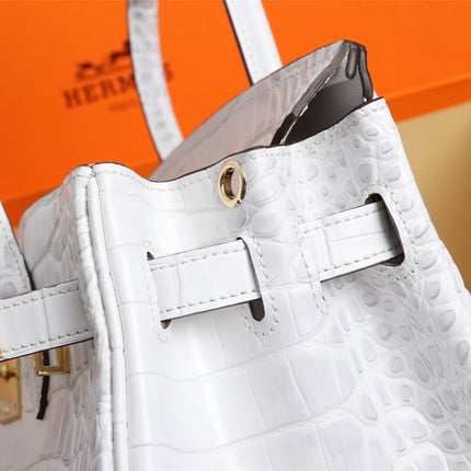 HM BIRKIN BAG 30 ALLIGATOR MOTIF WHITE CALFSKIN