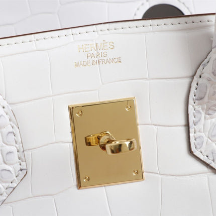 HM BIRKIN BAG 30 ALLIGATOR MOTIF WHITE CALFSKIN
