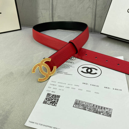 CC 26S BELT 30 MM IN RED CALFSKIN STONE EMBELLISHED GOLD TONE 661123