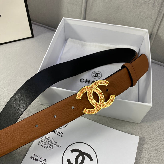 CC 26S BELT 30 MM IN TAN CALFSKIN STONE EMBELLISHED GOLD TONE 661124