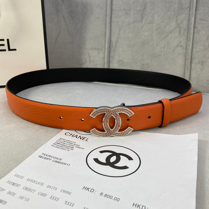 CC 26S BELT 30 MM IN ORANGE CALFSKIN STONE EMBELLISHED SILVER TONE 661125