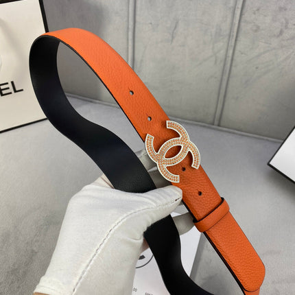 CC 26S BELT 30 MM IN ORANGE CALFSKIN STONE EMBELLISHED SILVER TONE 661125