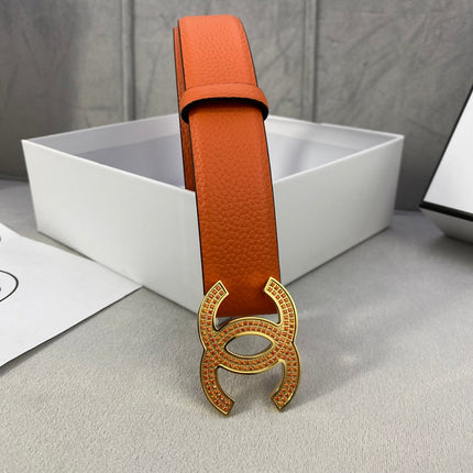 CC 26S BELT 30 MM IN ORANGE CALFSKIN STONE EMBELLISHED GOLD TONE 661125