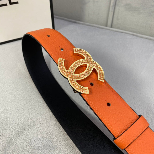 CC 26S BELT 30 MM IN ORANGE CALFSKIN STONE EMBELLISHED GOLD TONE 661125