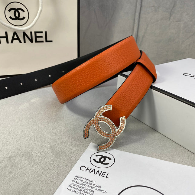 CC 26S BELT 30 MM IN ORANGE CALFSKIN STONE EMBELLISHED SILVER TONE 661125