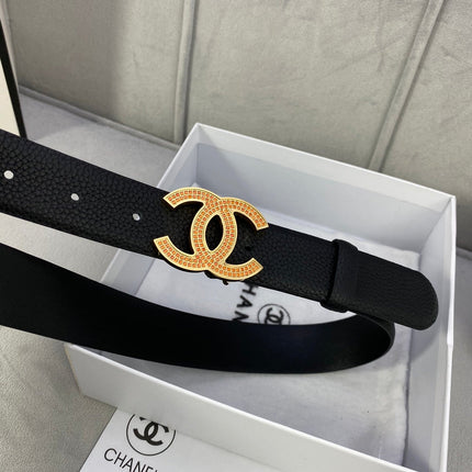 CC 26S BELT 30 MM IN BLACK CALFSKIN STONE EMBELLISHED GOLD TONE 661126