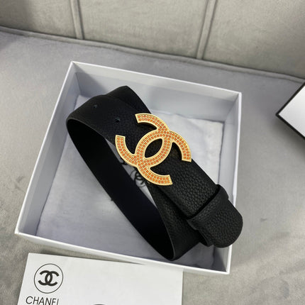 CC 26S BELT 30 MM IN BLACK CALFSKIN STONE EMBELLISHED GOLD TONE 661126