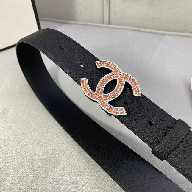 CC 26S BELT 30 MM IN BLACK CALFSKIN STONE EMBELLISHED SILVER TONE 661126