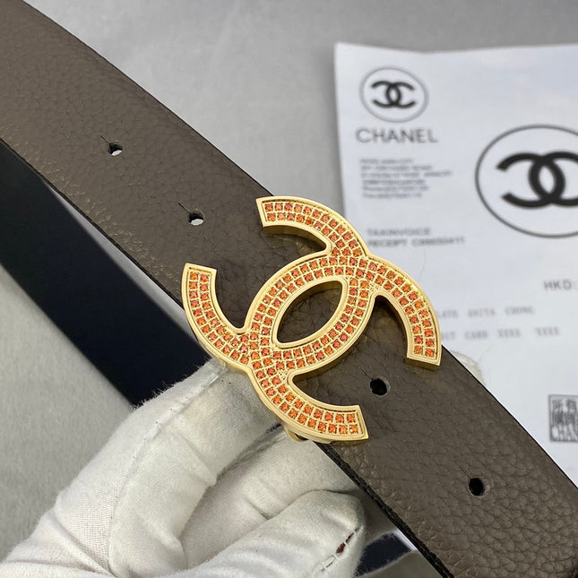 CC 26S BELT 30 MM IN TAUPE CALFSKIN STONE EMBELLISHED GOLD TONE 661127