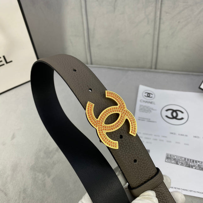 CC 26S BELT 30 MM IN TAUPE CALFSKIN STONE EMBELLISHED GOLD TONE 661127