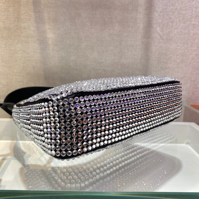 SPARKLING HOBO BAG 23 IN BLACK NYLON ATTACHED FULLY CRYSTALS