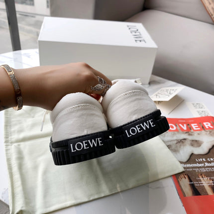 LOEWE 26S ANAGRAM FLAP SNEAKERS IN WHITE CANVAS