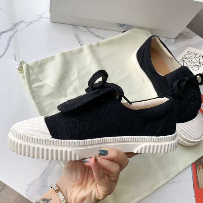 LOEWE 26S ANAGRAM FLAP SNEAKERS IN BLACK CANVAS
