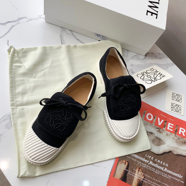 LOEWE 26S ANAGRAM FLAP SNEAKERS IN BLACK CANVAS