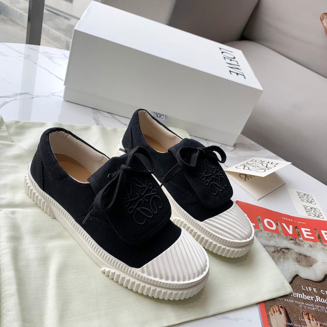 LOEWE 26S ANAGRAM FLAP SNEAKERS IN BLACK CANVAS