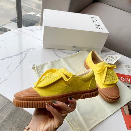 LOEWE 26S ANAGRAM FLAP SNEAKERS IN YELLOW CANVAS