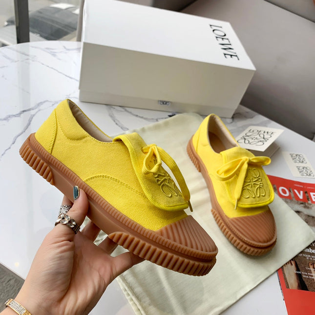 LOEWE 26S ANAGRAM FLAP SNEAKERS IN YELLOW CANVAS